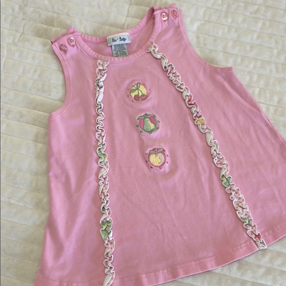 Le Top Pink Floral Tank Top with Appliqués size 6 92% cotton (soft!)